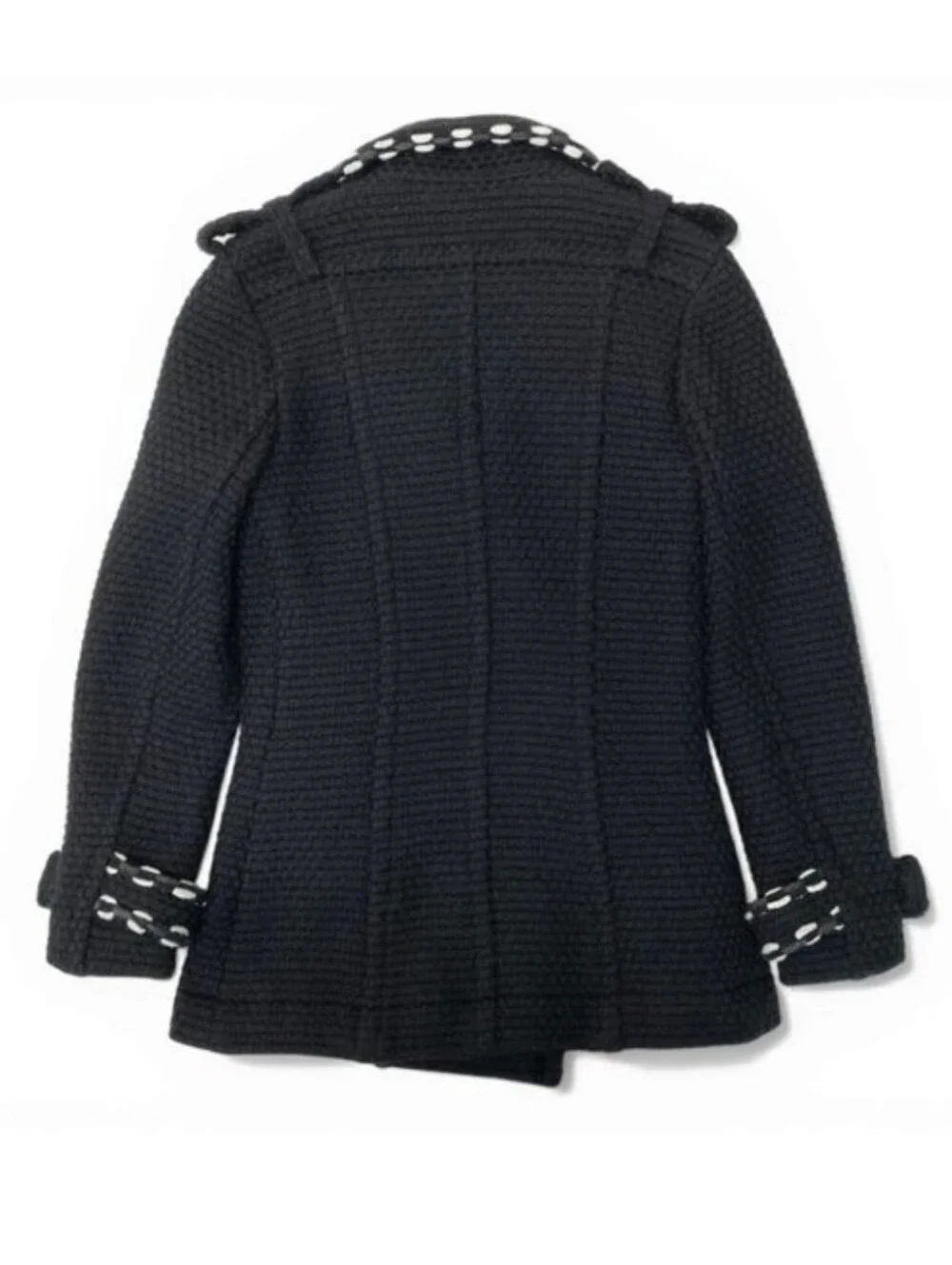 Chanel $6,900 Vintage Wool Tweed Knit Peacoat Size 36 (US 4) Black White Trim
